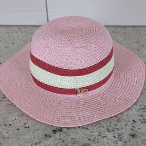 Juicy Couture Pink Straw Hat with Red and Cream Trim